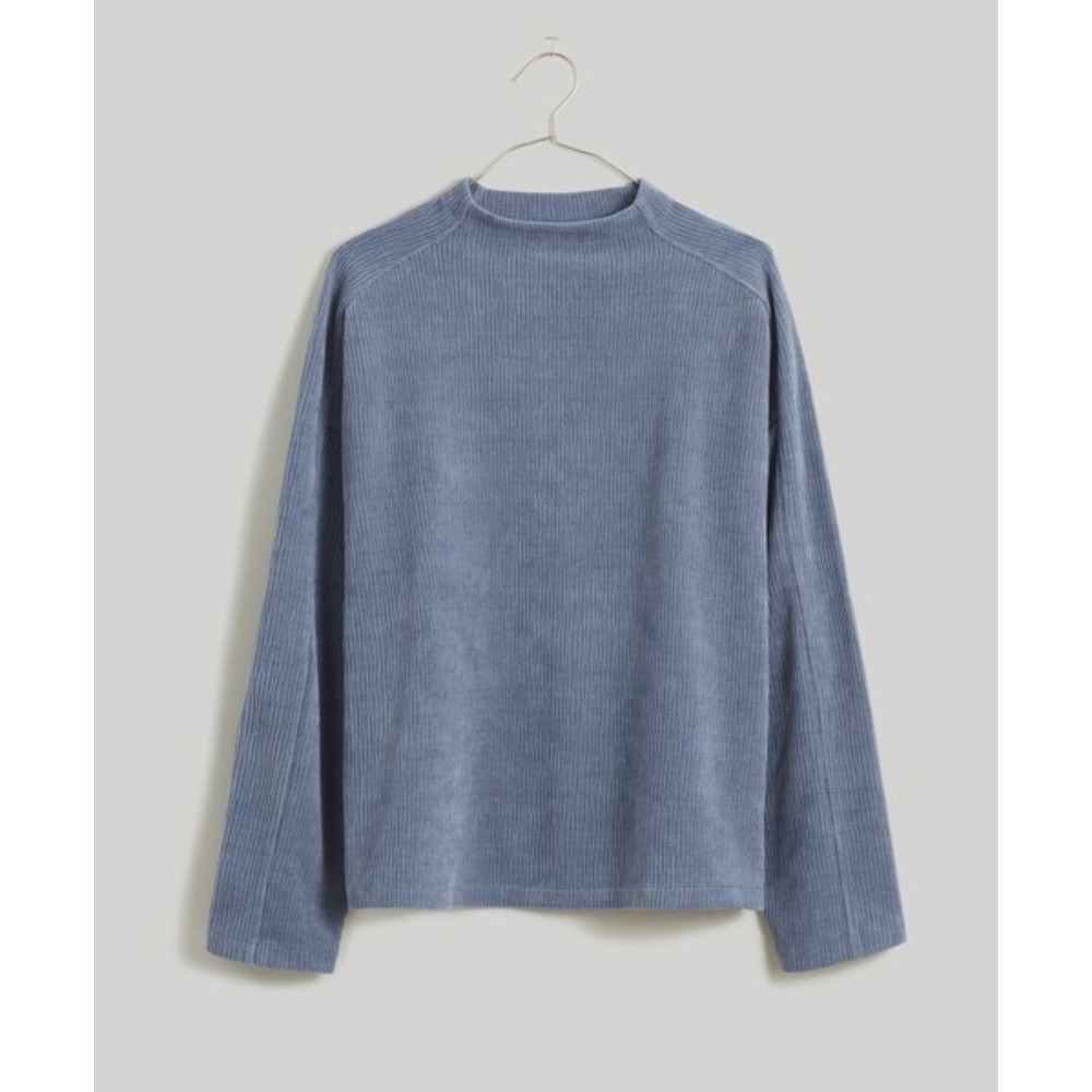 Madewell Ribbed Mockneck Top Womens L Blue Excellent Corduroy Texture Relaxed